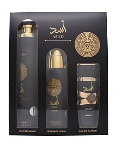 Lattafa Perfumes Asad Gift Set 100ml EDP + 200ml Perfume Spray + 300ml Air Freshener | Maznun Fashion
