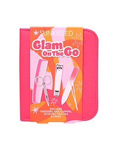 Sunkissed Glam On The Go Nail And Hair Gift Set 1x Tweezers + 1x Nail Scissors 1x Nail Clippers + 1x Nail File 1x Hair Comb 1x Manicure Pouch | Maznun Fashion