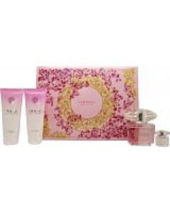 Versace Bright Crystal Gift Set 90ml EDT + 100ml Body Lotion + 100ml Shower Gel + 5ml EDT-D686872 | Maznun Fashion