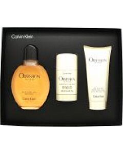 Calvin Klein Obsession Gift Set 125ml EDT + 75ml Aftershave Balm + 75g Deodorant Stick-D506986 | Maznun Fashion