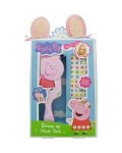 Peppa Pig Hair Gift Set 3 Pieces (This hair set contains:1x Swivel Mirror Hairbrush1x Peppa Pig Ear Hair Clips1x Alphabet Stickers)-D4156108 | Maznun Fashion