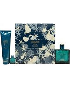 Versace Eros Gift Set 100ml EDP + 5ml EDP + 150ml Bath and Shower Gel-B526488 | Maznun Fashion