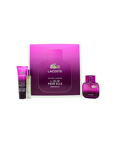 Lacoste Eau de Lacoste L12.12 Pour Elle Magnetic Gift Set 45ml EDT + 50ml Shower Gel + 7.4ml EDT Roller Ball-Y845589