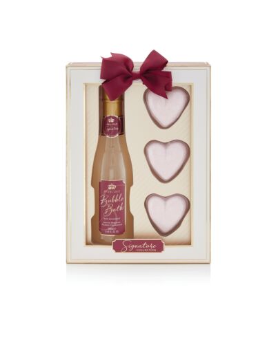 Style & Grace Signature Champagne Gift Set 250ml Champagne Bubble Bath + 3 x 50g Heart Bath Fizzers-V303549