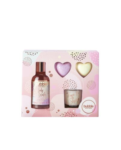 Style & Grace Bubble Boutique Relax and Bathe Gift Set 100ml Body Wash + 2 x 20g Heart Bath Fizzer + 30g Candle + Votive-F069751