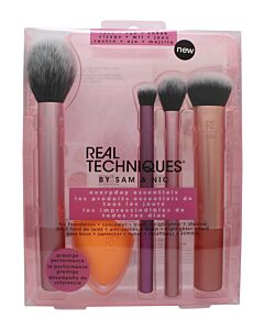 Real Techniques Everyday Essentials Make-Up Brush Set 5 Pieces (1 x Blusher Brush 1 x Miracle Complexion Sponge1 x Face Powder Brush 1 x Eye Brush) | Maznun Fashion