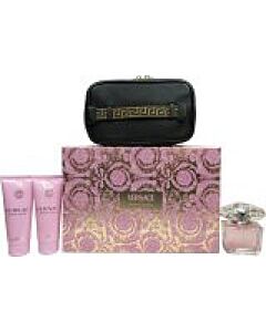 Versace Bright Crystal Gift Set 90ml EDT + 100ml Body Lotion + 100ml Shower Gel + Bag-N570296 | Maznun Fashion