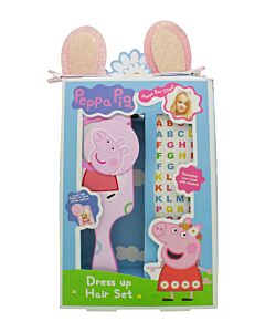 Peppa Pig Hair Gift Set 3 Pieces (This hair set contains:1x Swivel Mirror Hairbrush1x Peppa Pig Ear Hair Clips1x Alphabet Stickers) | Maznun Fashion