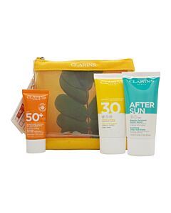 Clarins Essential Sun Care Travel Set 30ml Very High Protection Sun CreamSPF50 + 75ml Sun Care Cream + 75ml Soothing After Sun Balm | Maznun Fashion