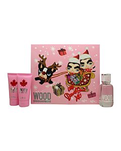 DSquared2 Wood For Her Gift Set 50ml EDT + 50ml Body Lotion + 50ml Shower Gel | Maznun Fashion
