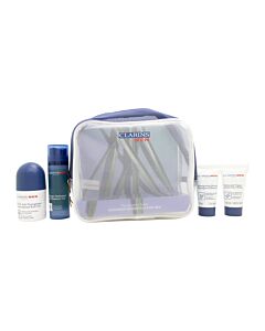 Clarins Men Gift Set: Super Moisture Gel 50ml + Deodorant Roll On 50ml + Shampoo and Shower Gel 30ml + Active Face Wash 30ml | Maznun Fashion