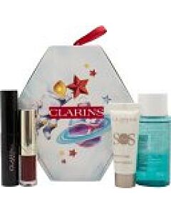 Clarins Make up Essentials Gift Set - Lip Comfort Oil 1.4ml + Clarins SOS Primer White 10ml +  Clarins Wonder Perfect Mascara  01 Black 3ml + Clarins Instant Eye Make-up Remover 30ml-P235233 | Maznun Fashion