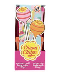Chupa Chups Body Scrub Duo: 220g Shower Scrub Orange + 220g Body Butter Strawberry | Maznun Fashion